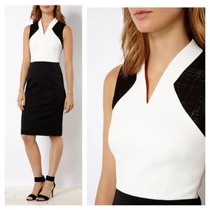 Karen Millen Broderiw Paneled Sheath Dress Black Cream size 4